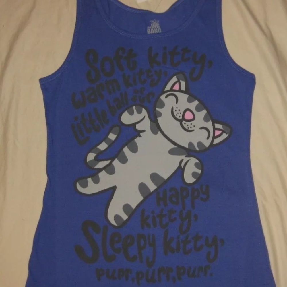 Big bang theory soft kitty juniors tank top large